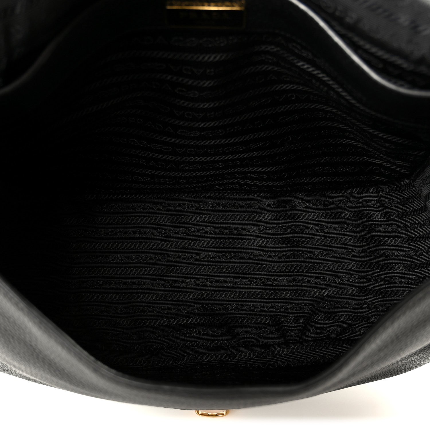 Prada Vitello Daino Embossed Logo Flap Shoulder Bag Black 5 of 11