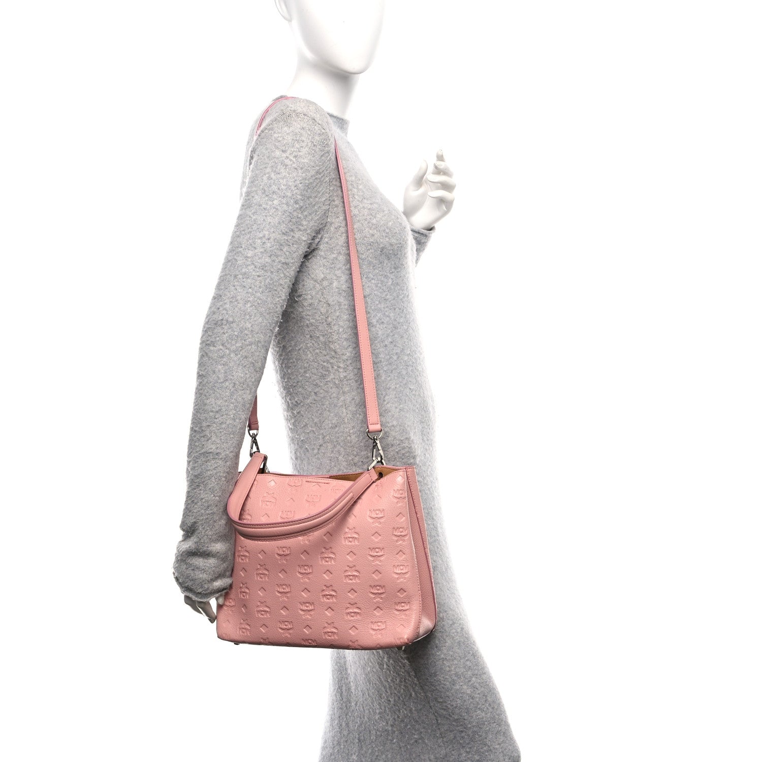 MCM Calfskin Ottomar Monogram Sarah Medium Hobo Pink Blush 2 of 9