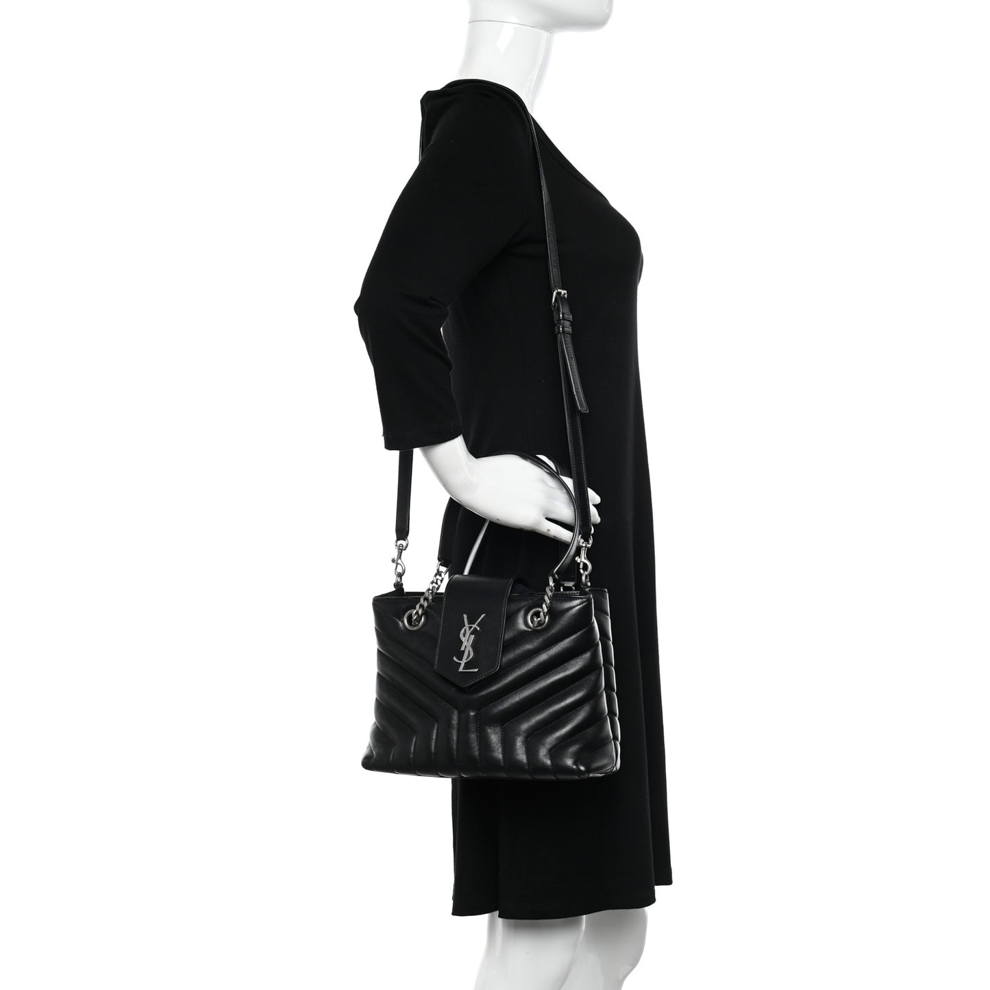 Calfskin Y Quilted Monogram Small Loulou Shopper Black