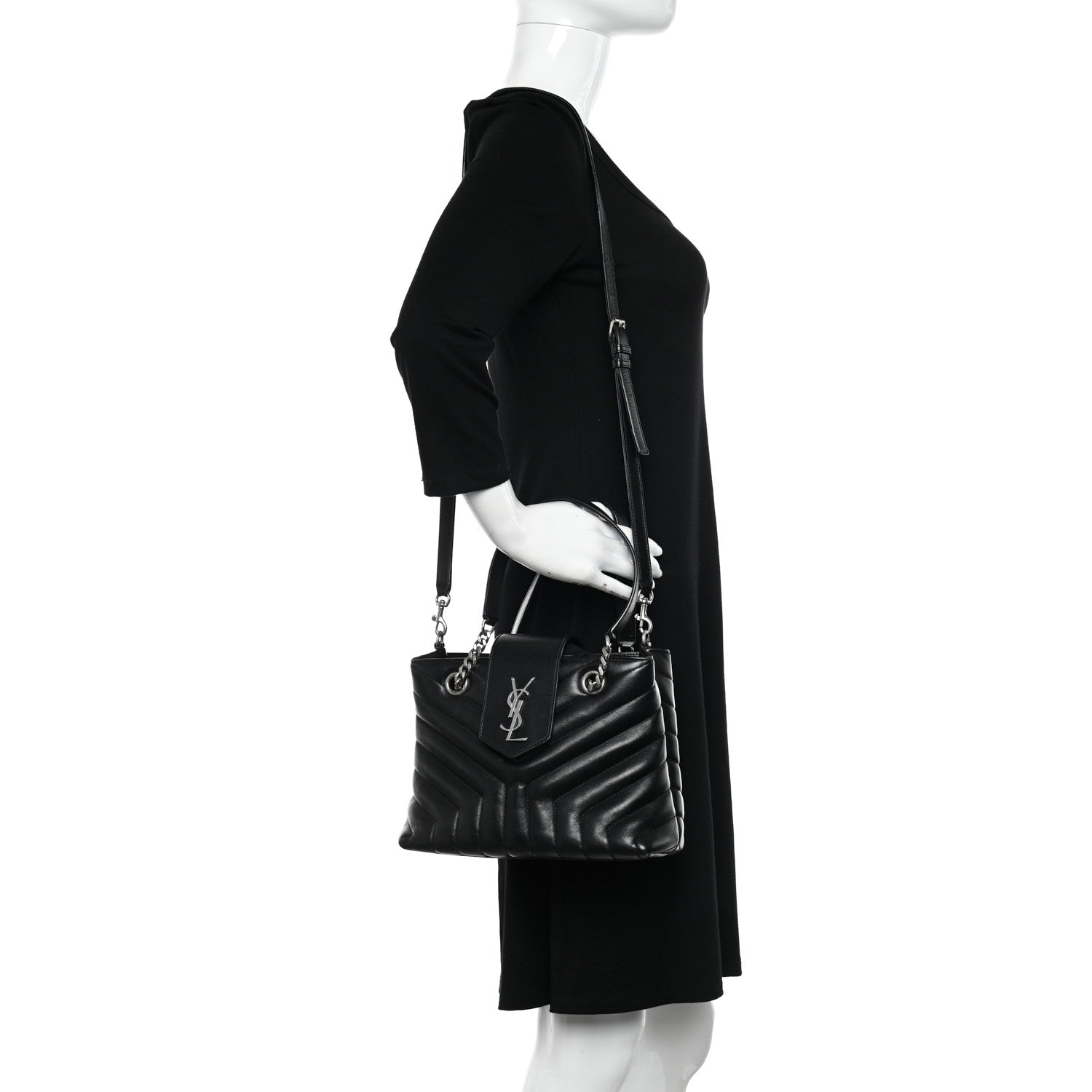 Saint Laurent Calfskin Y Quilted Monogram Small Loulou Shopper Black 2 of 11