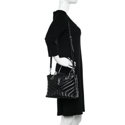 Saint Laurent Calfskin Y Quilted Monogram Small Loulou Shopper Black 2 of 11