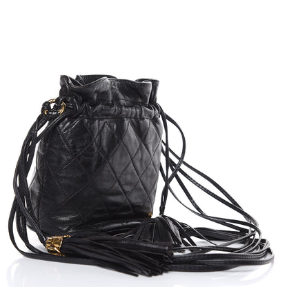 Chanel Lambskin Tassel Drawstring Pouch Bag Black 3 of 14