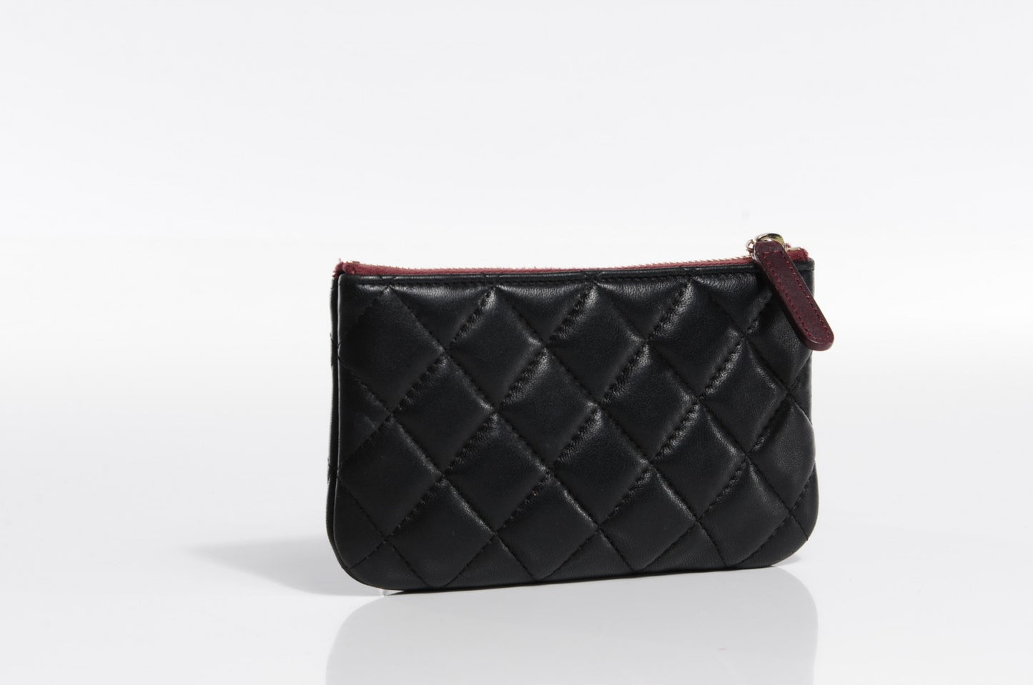 Lambskin Quilted Coin Purse Case Black