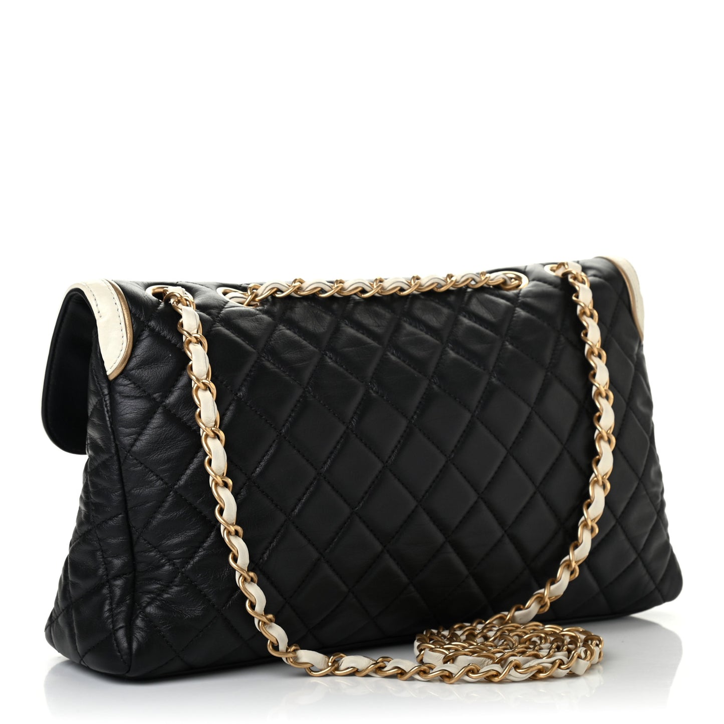 Lambskin Quilted Mademoiselle East West Flap Black White