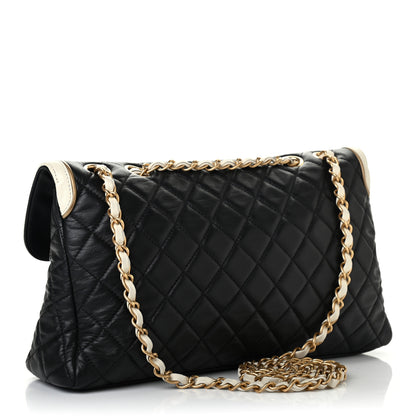 Chanel Lambskin Quilted Mademoiselle East West Flap Black White 2 of 4