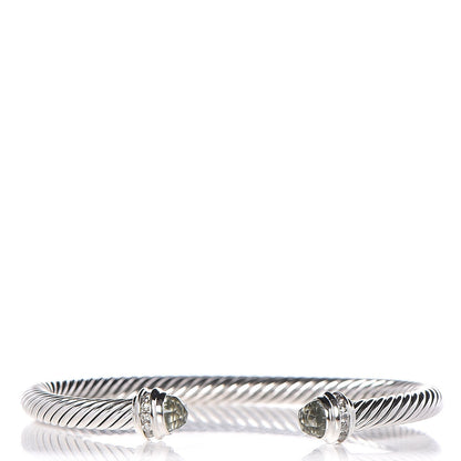 David Yurman Sterling Silver Diamond Prasiolite 5mm Cable Classics Princess Bracelet 1 of 6