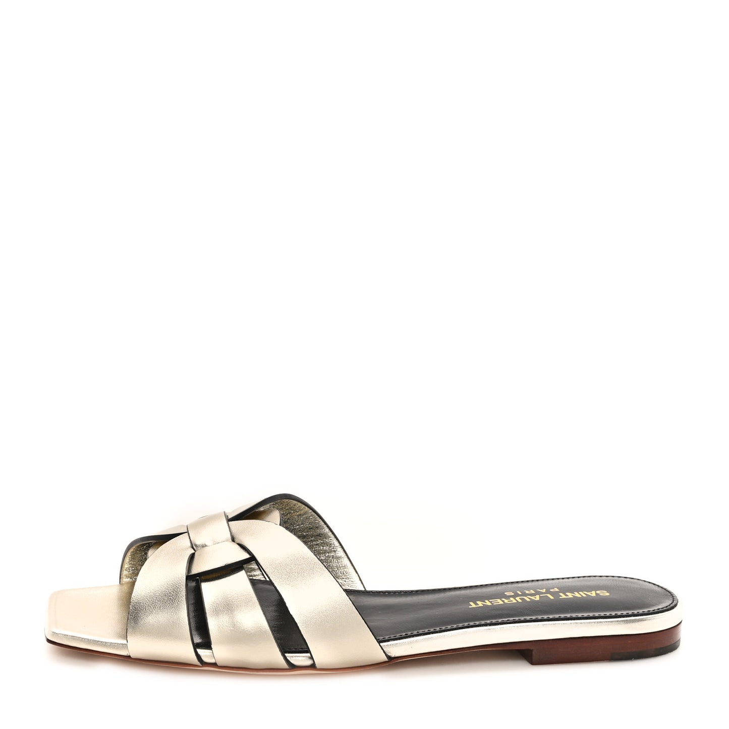 Metallic Calfskin Nu Pied 05 Slide Sandals 35 Platino