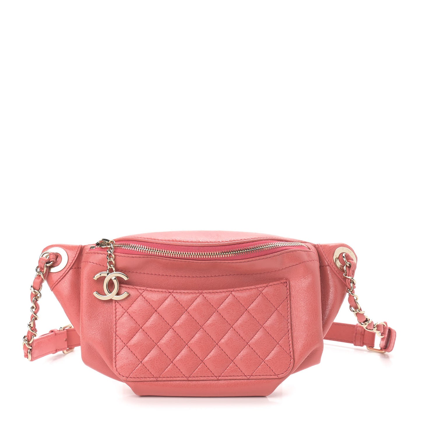 Crumpled Glazed Lambskin Quilted Waist Bag Fanny Pack Pink