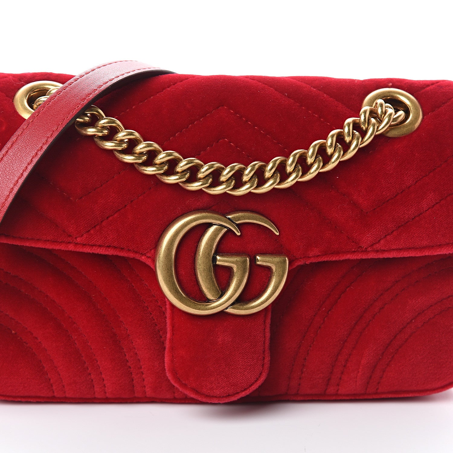 Gucci Velvet Matelasse Mini GG Marmont Shoulder Bag Hibiscus Red 6 of 8