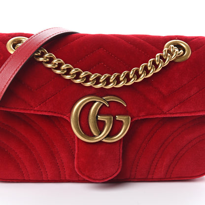 Gucci Velvet Matelasse Mini GG Marmont Shoulder Bag Hibiscus Red 6 of 8