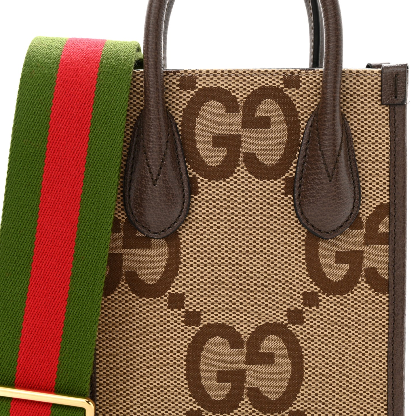 Monogram Jumbo GG Textured Dollar Calfskin Web Mini Vertical Tote Camel Ebony New Acero