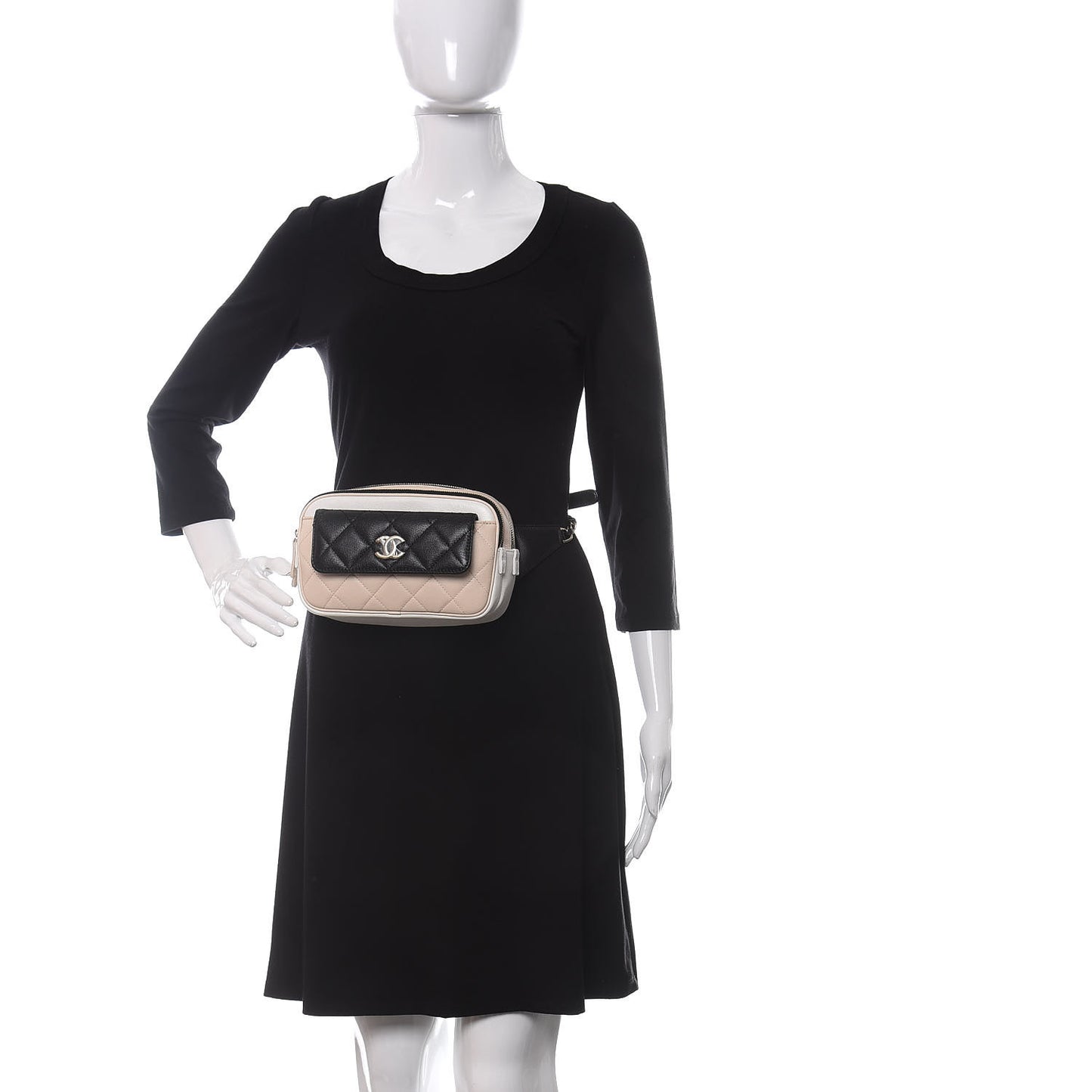 Goatskin Quilted Waist Bag Beige White Black