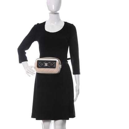 Chanel Goatskin Quilted Waist Bag Beige White Black 2 of 10