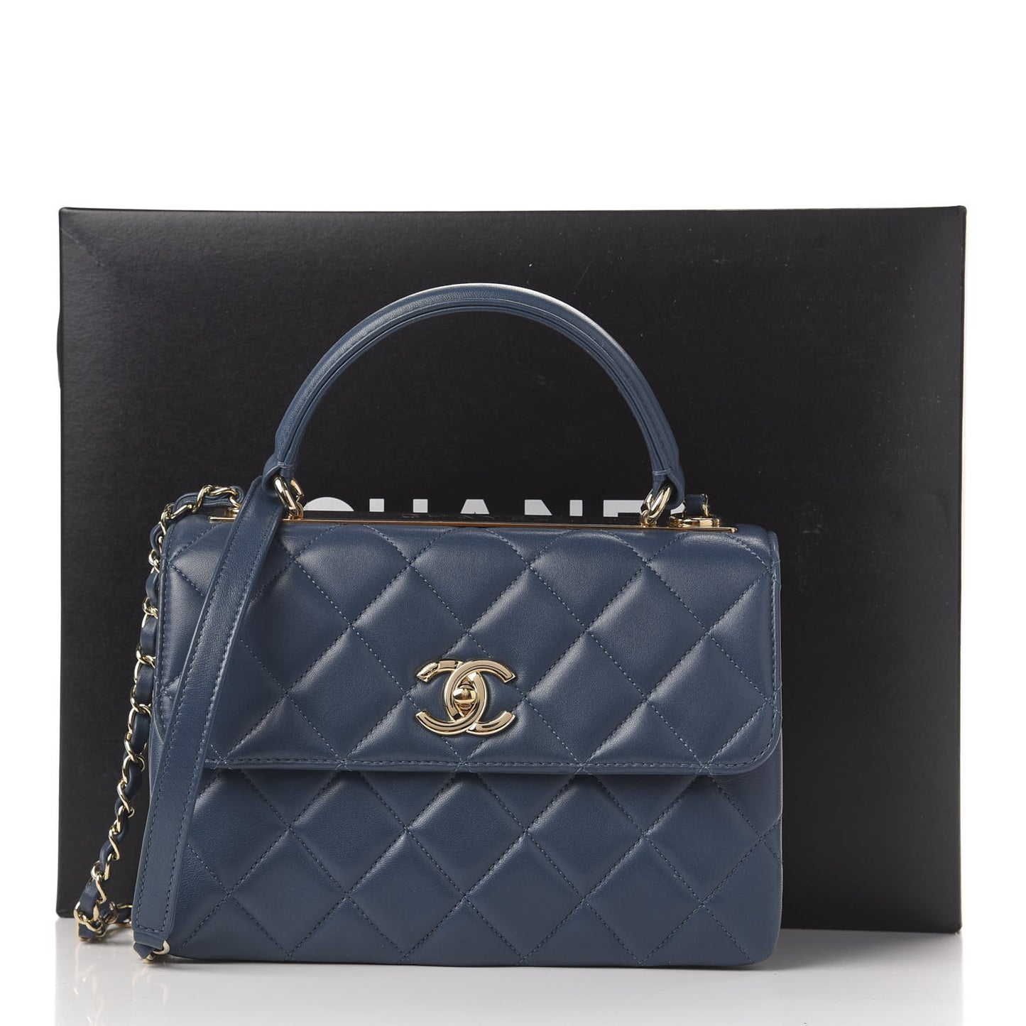 Lambskin Quilted Small Trendy CC Flap Dual Handle Bag Blue