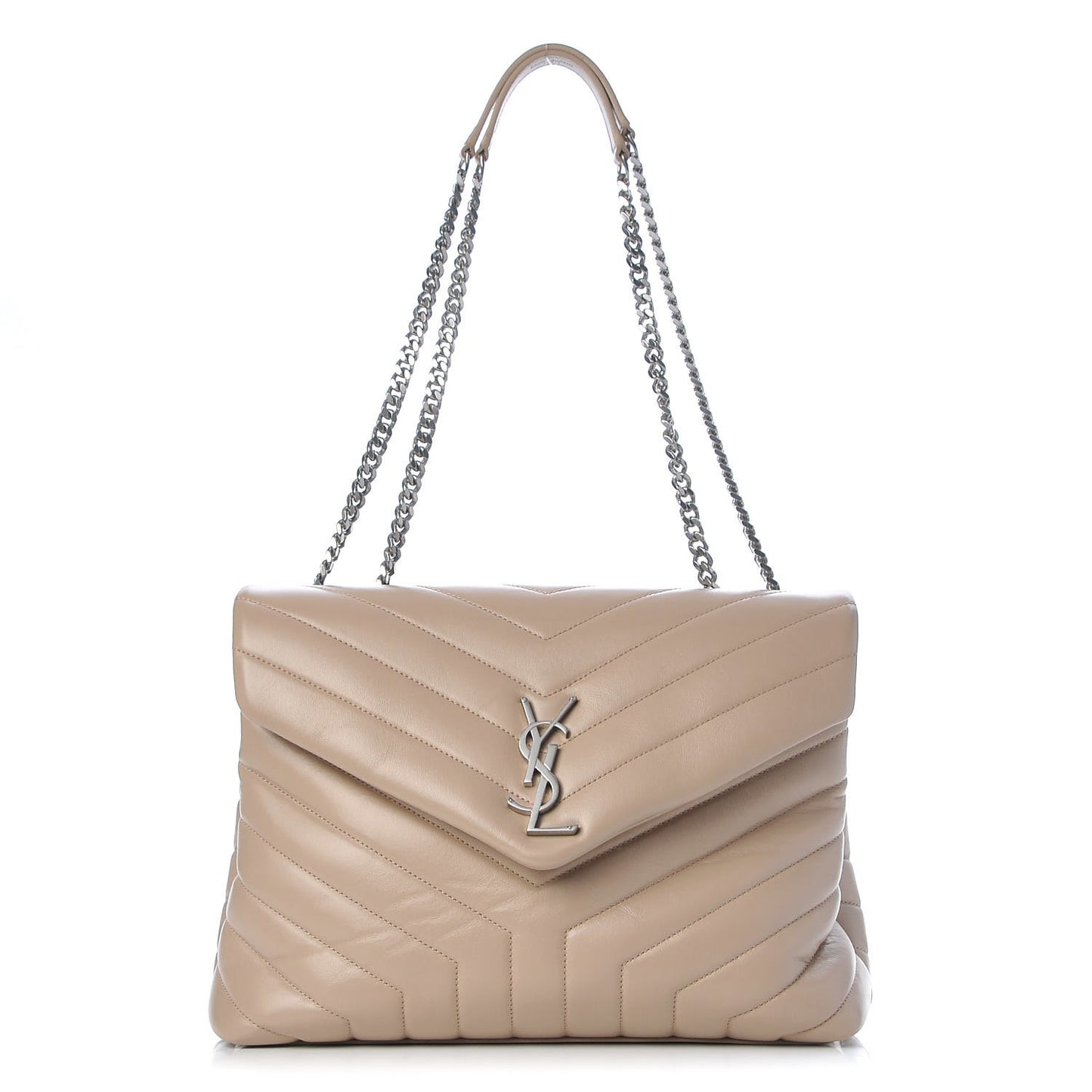 Calfskin Y Quilted Monogram Medium Loulou Chain Satchel Dark Beige