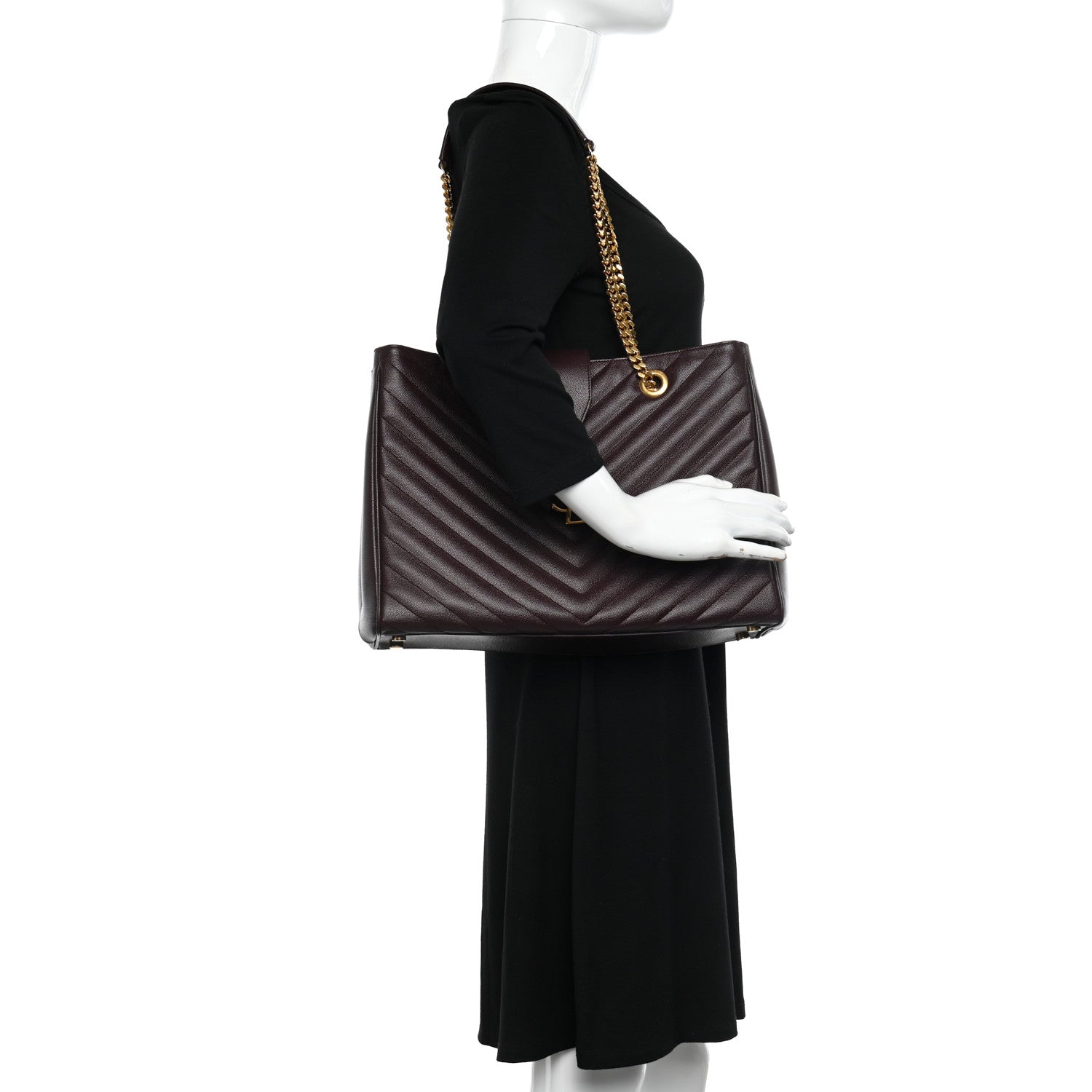 Saint Laurent Grain De Poudre Matelasse Chevron Large Monogram Shopping Bag Amarena 2 of 13