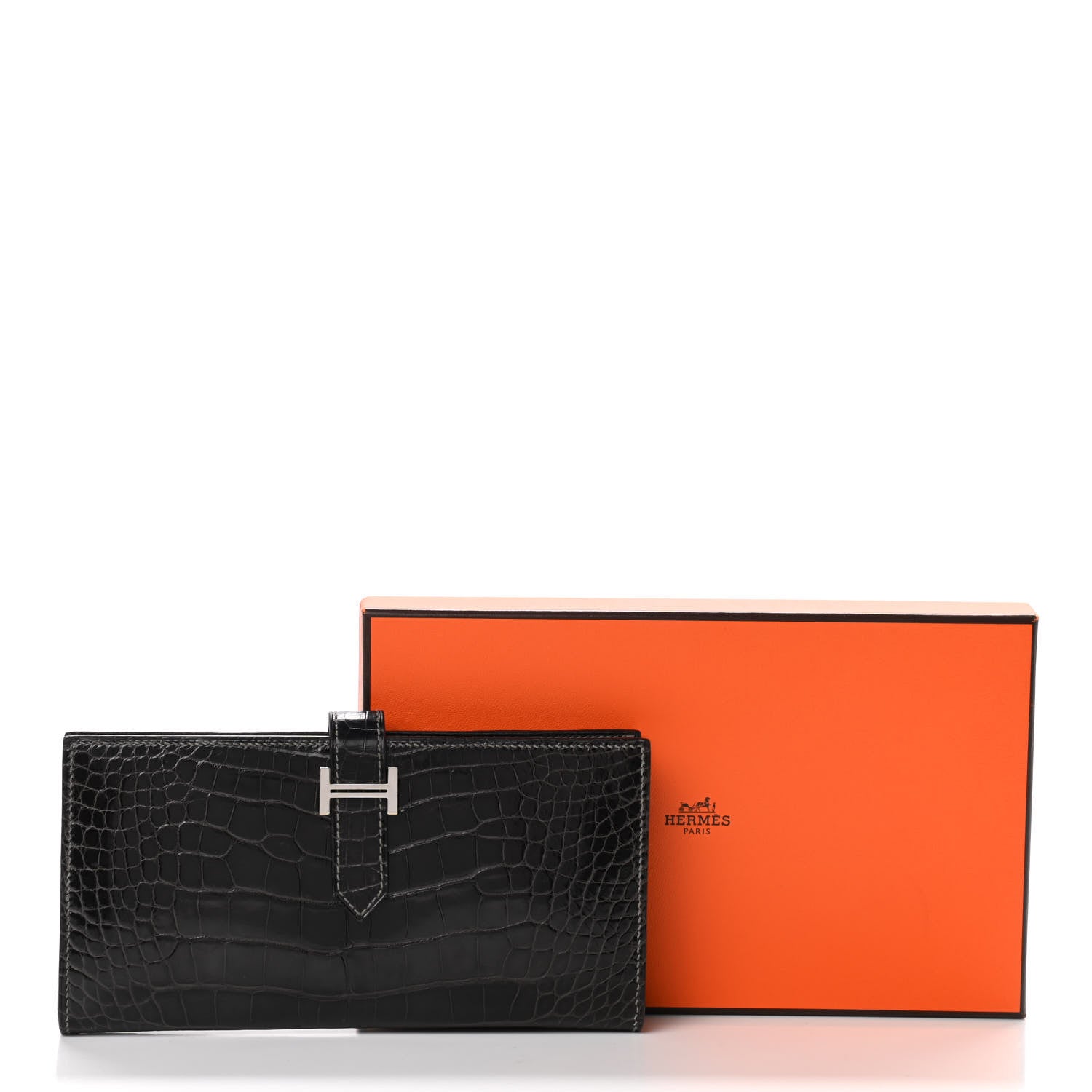 Hermes Shiny Alligator Bearn Wallet Graphite 9 of 9