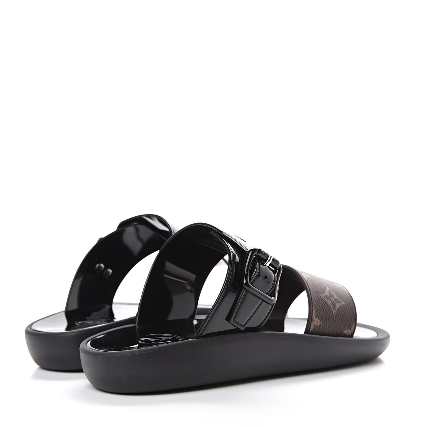 Shiny Rubber Logo Sunbath Mules 37 Black