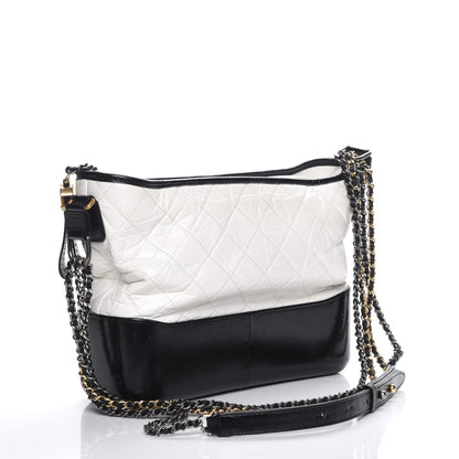 Chanel Aged Calfskin Quilted Medium Gabrielle Hobo Black White 3 of 7