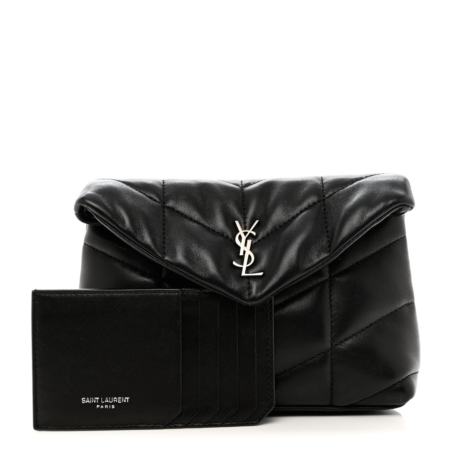 Saint Laurent Lambskin Monogram Loulou Puffer Pouch Clutch Black 1 of 13