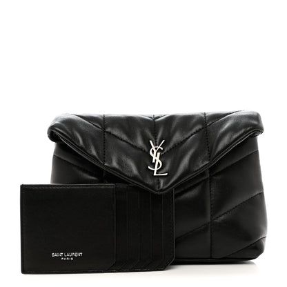 Saint Laurent Lambskin Monogram Loulou Puffer Pouch Clutch Black 1 of 13