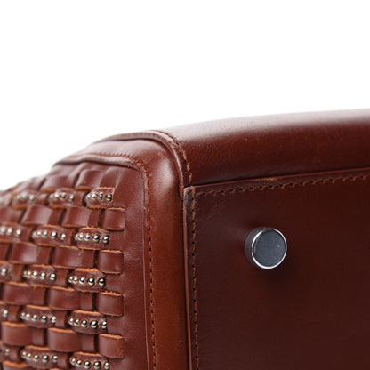 Saint Laurent Calfskin Studded Woven Baby Monogram Downtown Cabas Brown 8 of 17