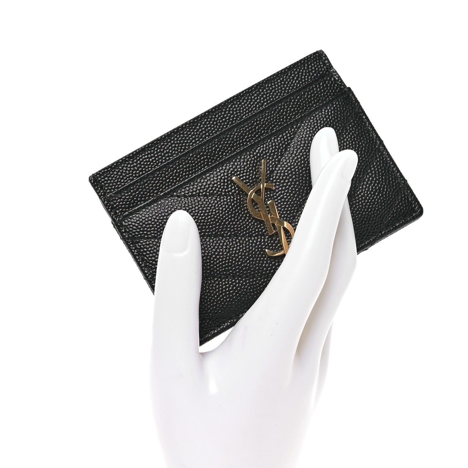 Saint Laurent Grain De Poudre Matelasse Chevron Monogram Credit Card Case Black 2 of 7