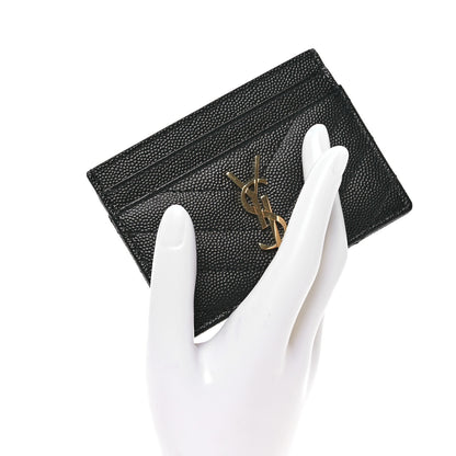 Saint Laurent Grain De Poudre Matelasse Chevron Monogram Credit Card Case Black 2 of 7