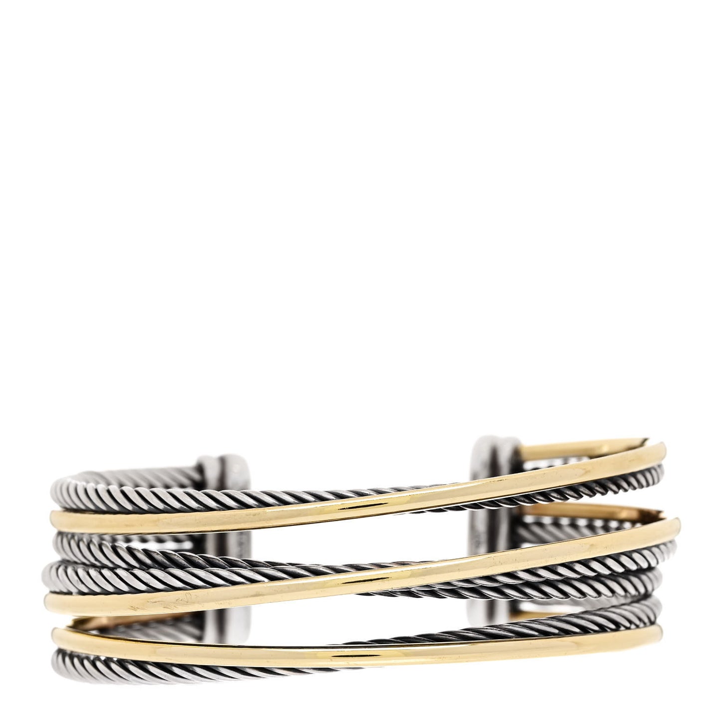 Sterling Silver 18K Yellow Gold 21mm Four Row Crossover Cuff Bracelet