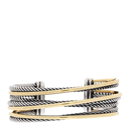 David Yurman Sterling Silver 18K Yellow Gold 21mm Four Row Crossover Cuff Bracelet 1 of 4