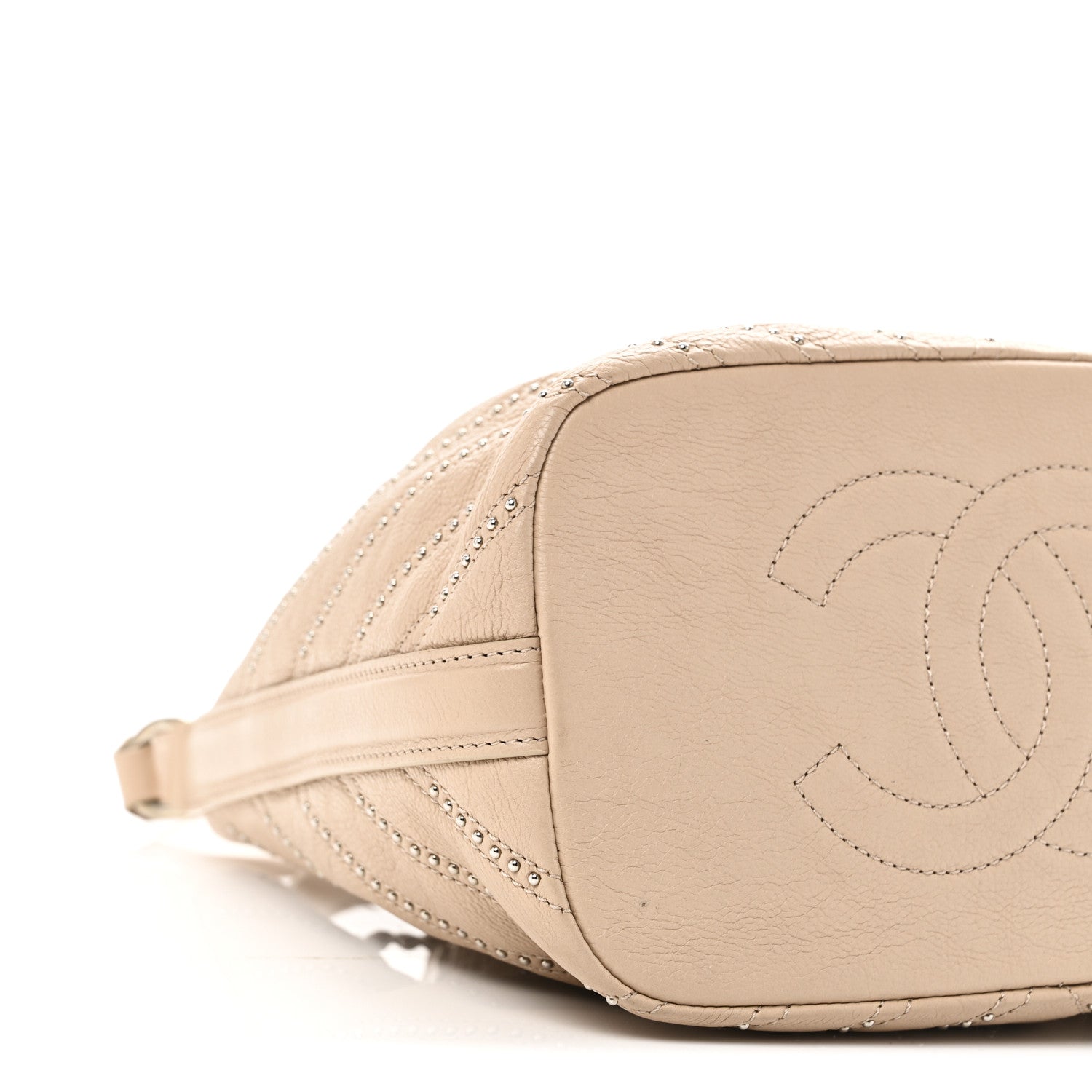 Chanel Calfskin Studded Chevron Quilted Small Stud Wars Drawstring Bag Beige 9 of 10