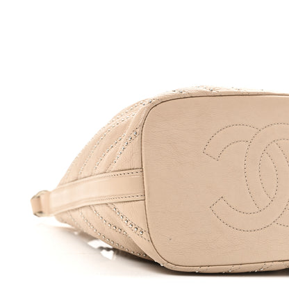 Chanel Calfskin Studded Chevron Quilted Small Stud Wars Drawstring Bag Beige 9 of 10