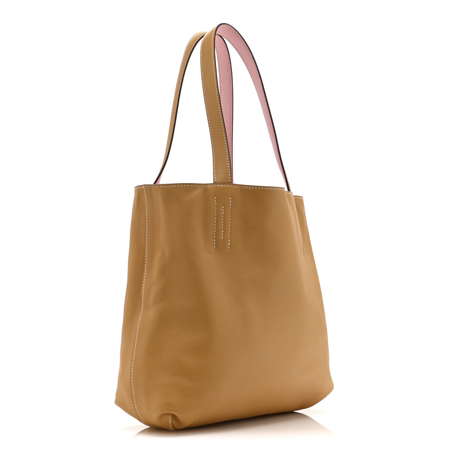 Hermes Veau Sikkim Swift Double Sens 28 Reversible Tote Rose Sakura Curry 4 of 17