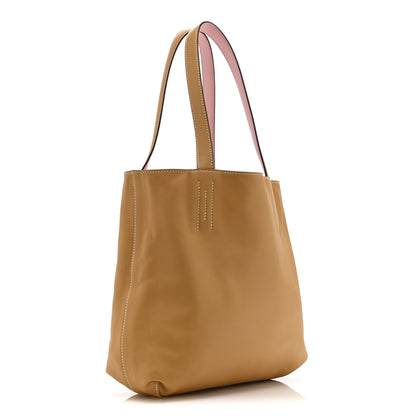 Hermes Veau Sikkim Swift Double Sens 28 Reversible Tote Rose Sakura Curry 4 of 17