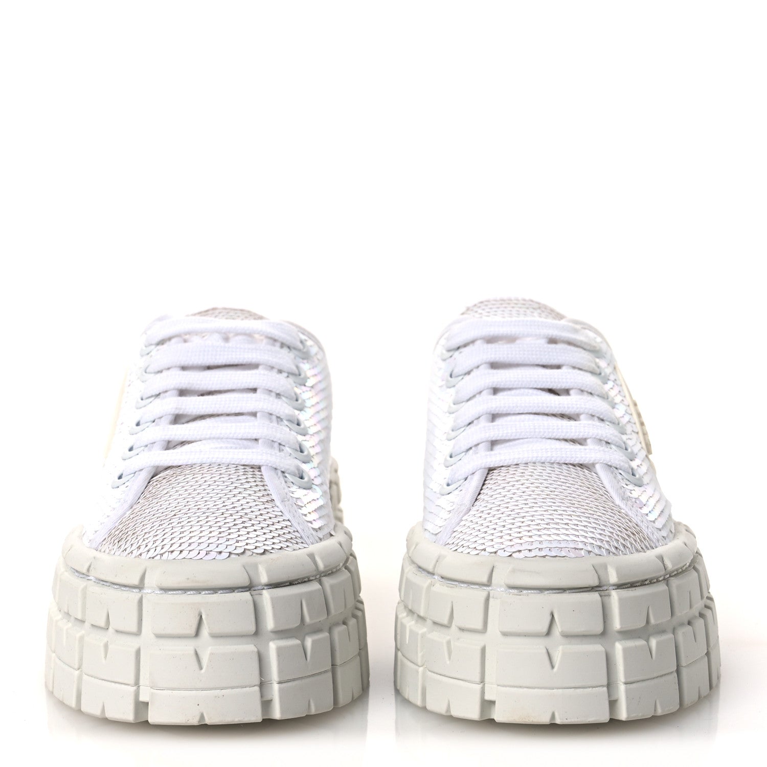 Prada Paillettes Triangle Logo Double Wheel 50mm Sneakers 38.5 White 3 of 10