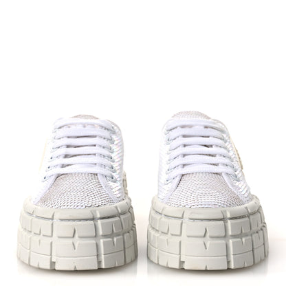 Prada Paillettes Triangle Logo Double Wheel 50mm Sneakers 38.5 White 3 of 10