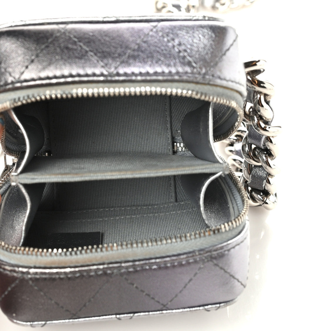 Metallic Lambskin Quilted Like A Wallet Clutch With Chain Silver