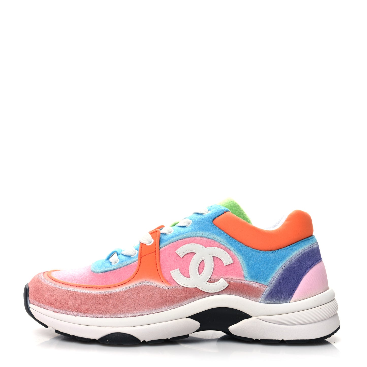 Fabric Suede Calfskin CC Sneakers 38.5 White Multicolor