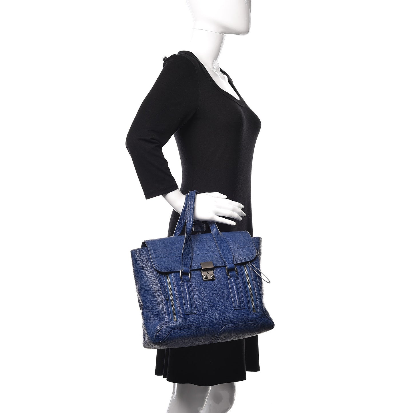 3.1 Textured Calfskin Large Pashli Satchel Cobalt