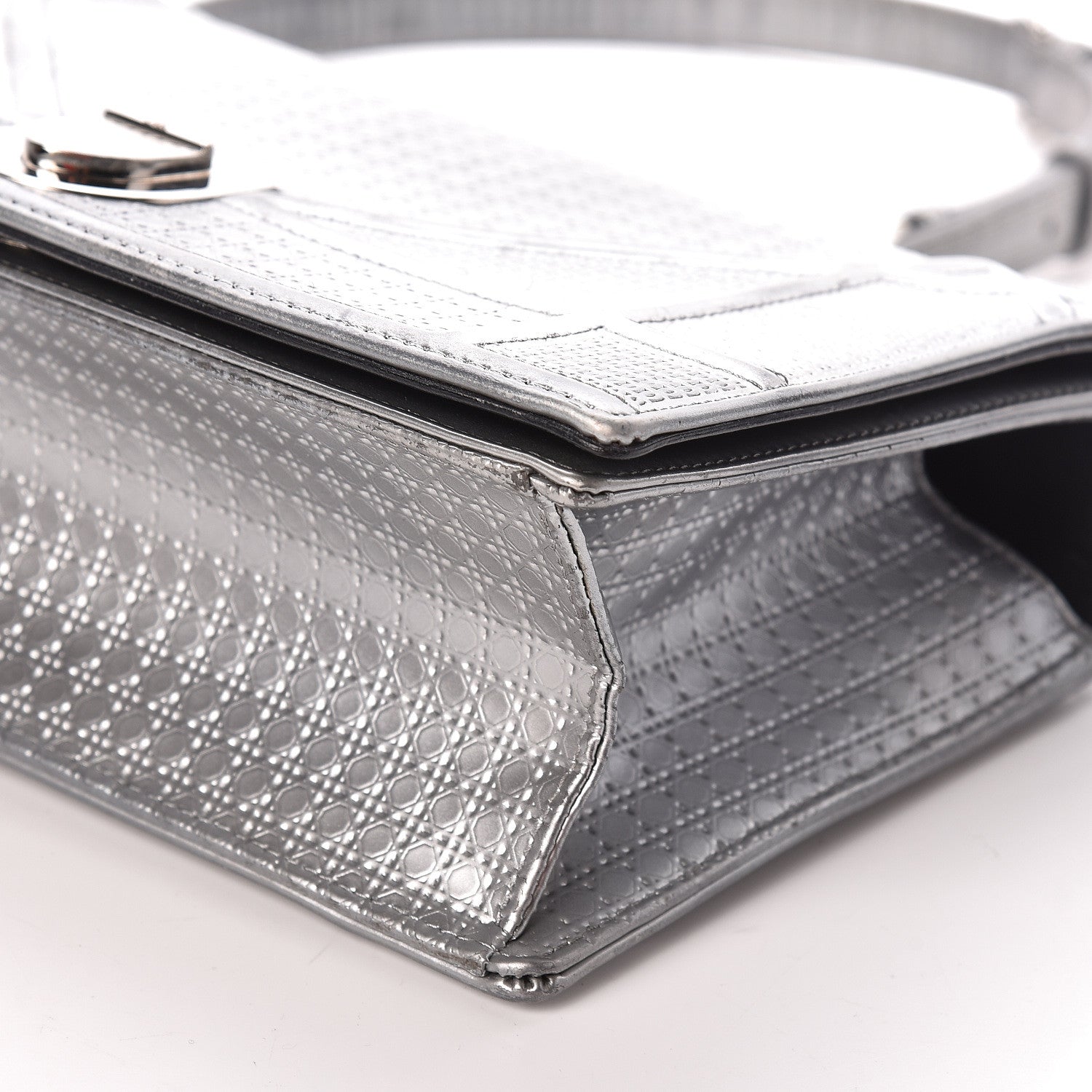 Christian Dior Metallic Patent Micro-Cannage Medium Diorama Flap Bag Silver 9 of 9