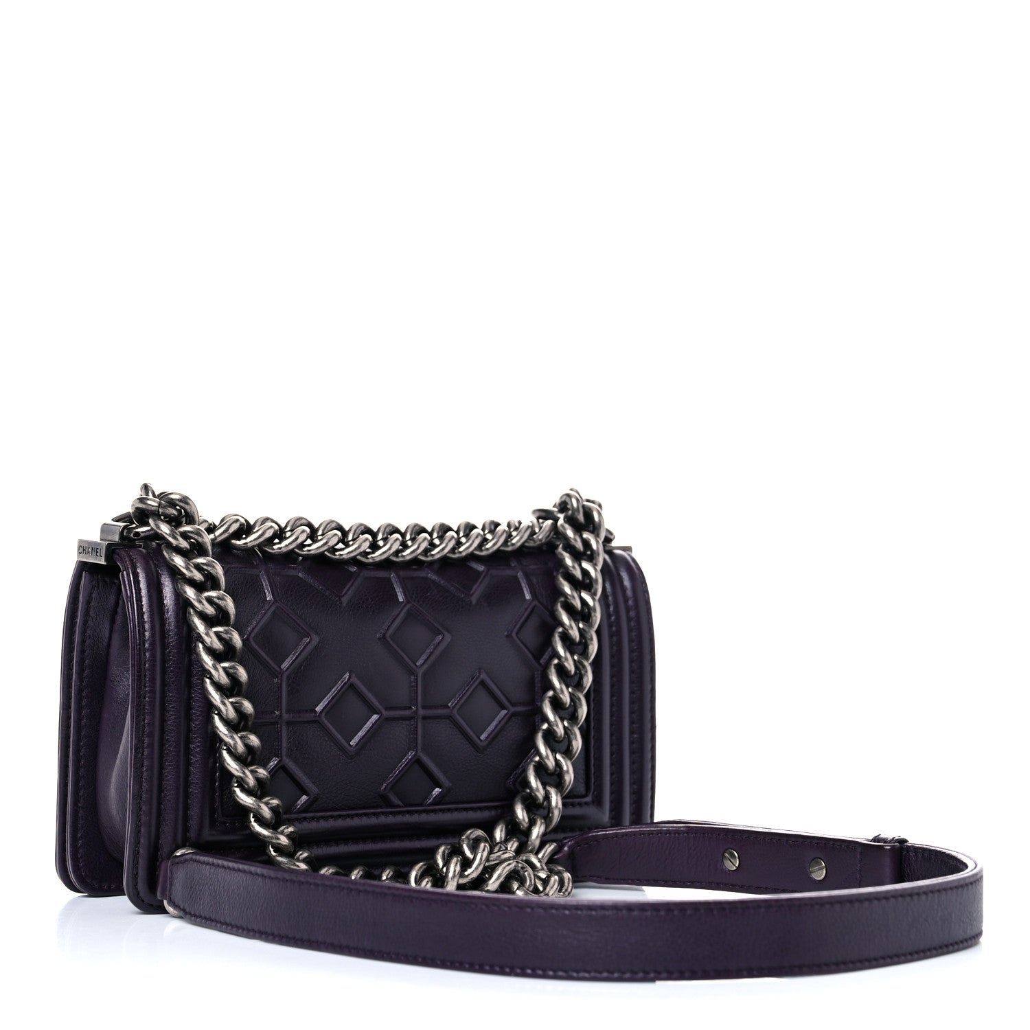 Chanel Calfskin Embossed Small Boy Flap Plum 3 of 21