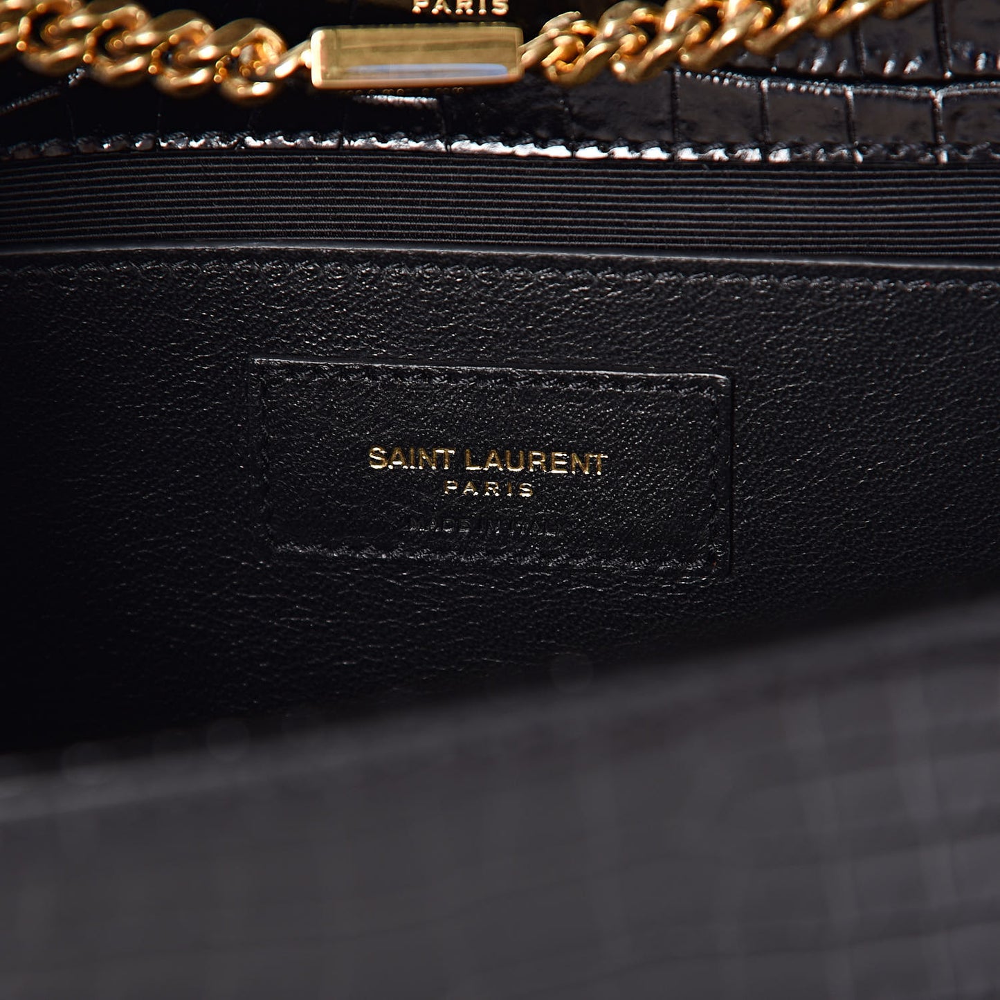 Calfskin Crocodile Embossed Medium Classic Monogram Kate Tassel Satchel Black