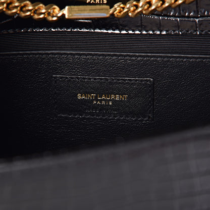 Saint Laurent Calfskin Crocodile Embossed Medium Classic Monogram Kate Tassel Satchel Black 6 of 11
