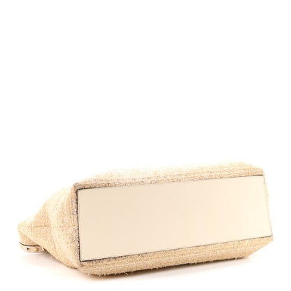 Valentino Garavani Metallic Boucle Raffia Calfskin Rockstud Shoulder Tote White Gold Ivory 3 of 9