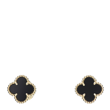 Van Cleef & Arpels 18K Yellow Gold Black Onyx Sweet Alhambra Earrings 1 of 5