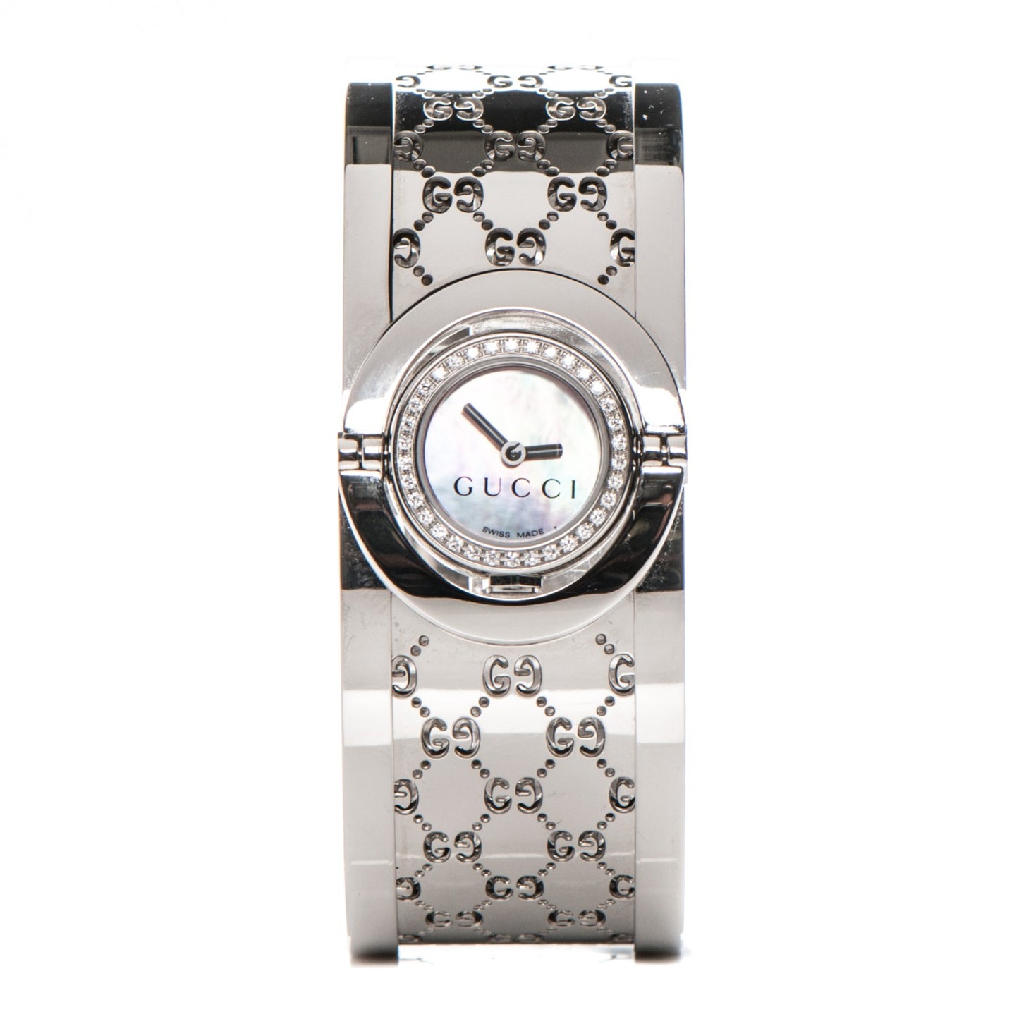 Stainless Steel Diamond Bezel Mother of Pearl 23mm Twirl Quartz Watch