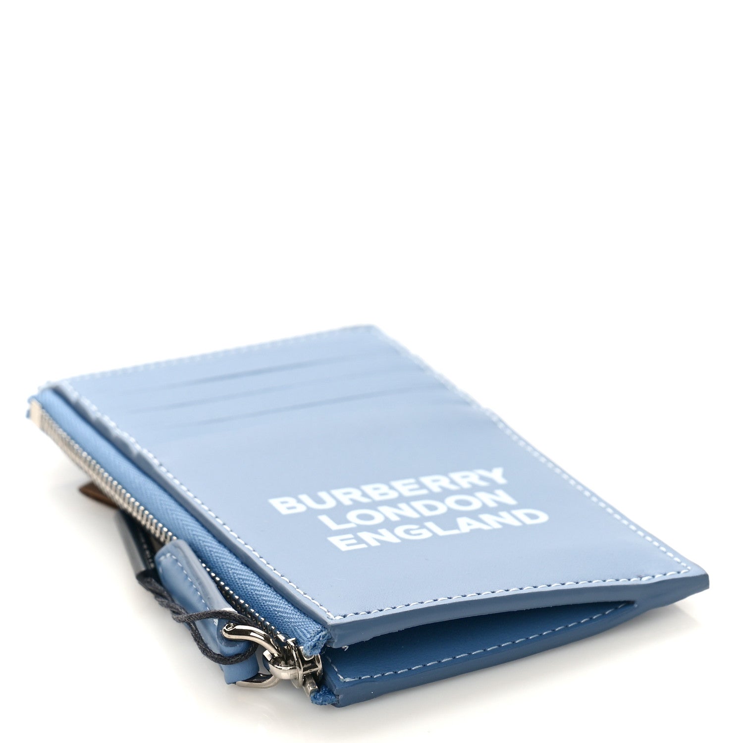 Burberry Calfskin London England Print Logo Card Holder Light Blue 4 of 8