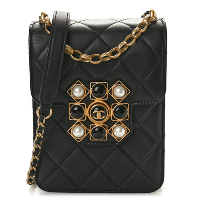 Chanel Calfskin Quilted Resin Pearl North South Flap Bag Black 1 of 11