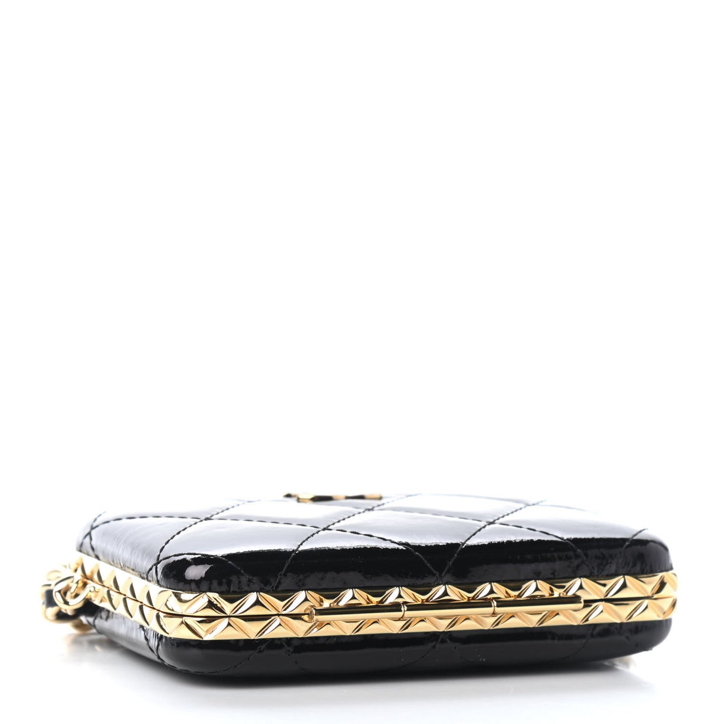 Glazed Goatskin Quilted Small Box With Chain Black