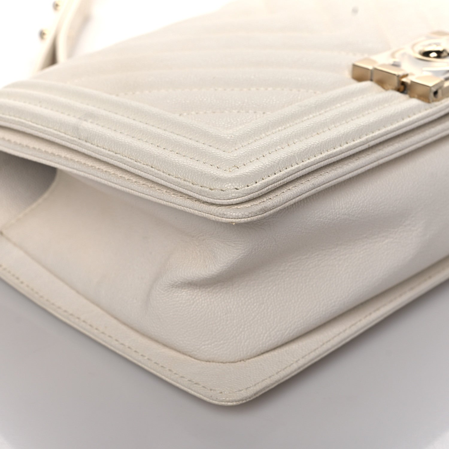 Chanel Caviar Chevron Quilted Medium Boy Flap Light Beige 9 of 10